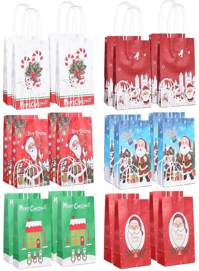 Aviski 24PCS Christmas Assorted Styles Bags Kraft Paper Goodie Bags with Handles, Cute Prints for Xmas Gift Wrapping Party Supplies - Image 1